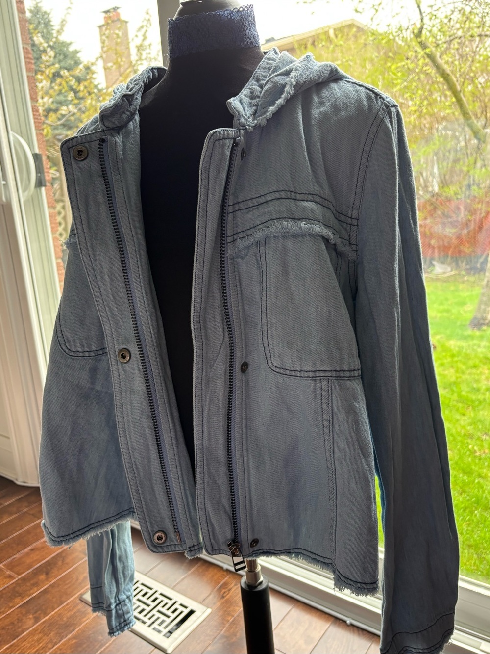 NWT Free People Light Blue Hooded Denim Jacket size S